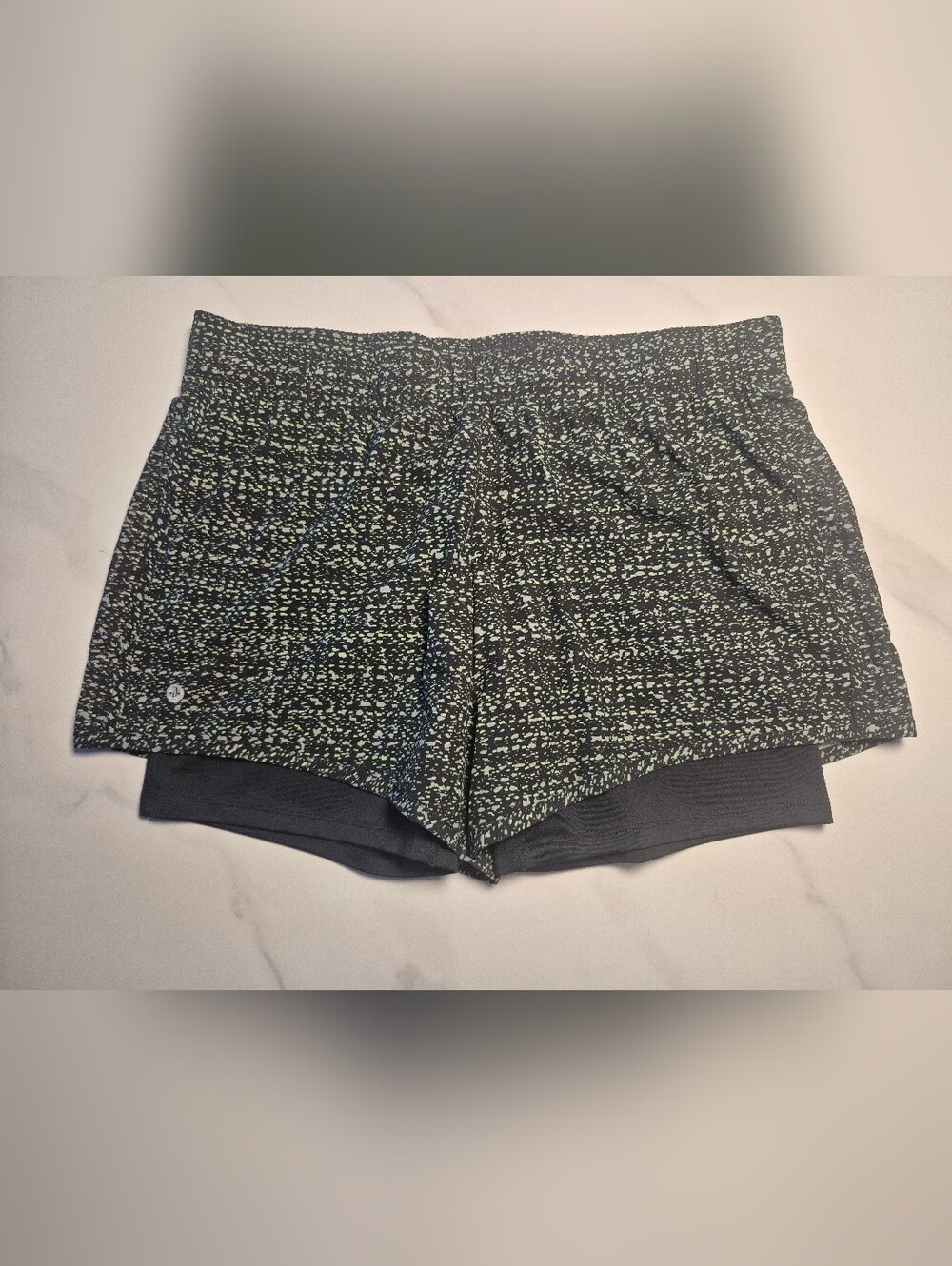 Jockey Black Athletic Shorts with Green Fleck Print